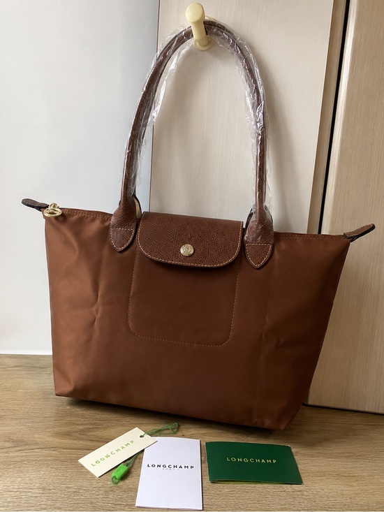 Longchamp Handbags - Longchamp Brown Nylon Tote with Brown Leather Trim